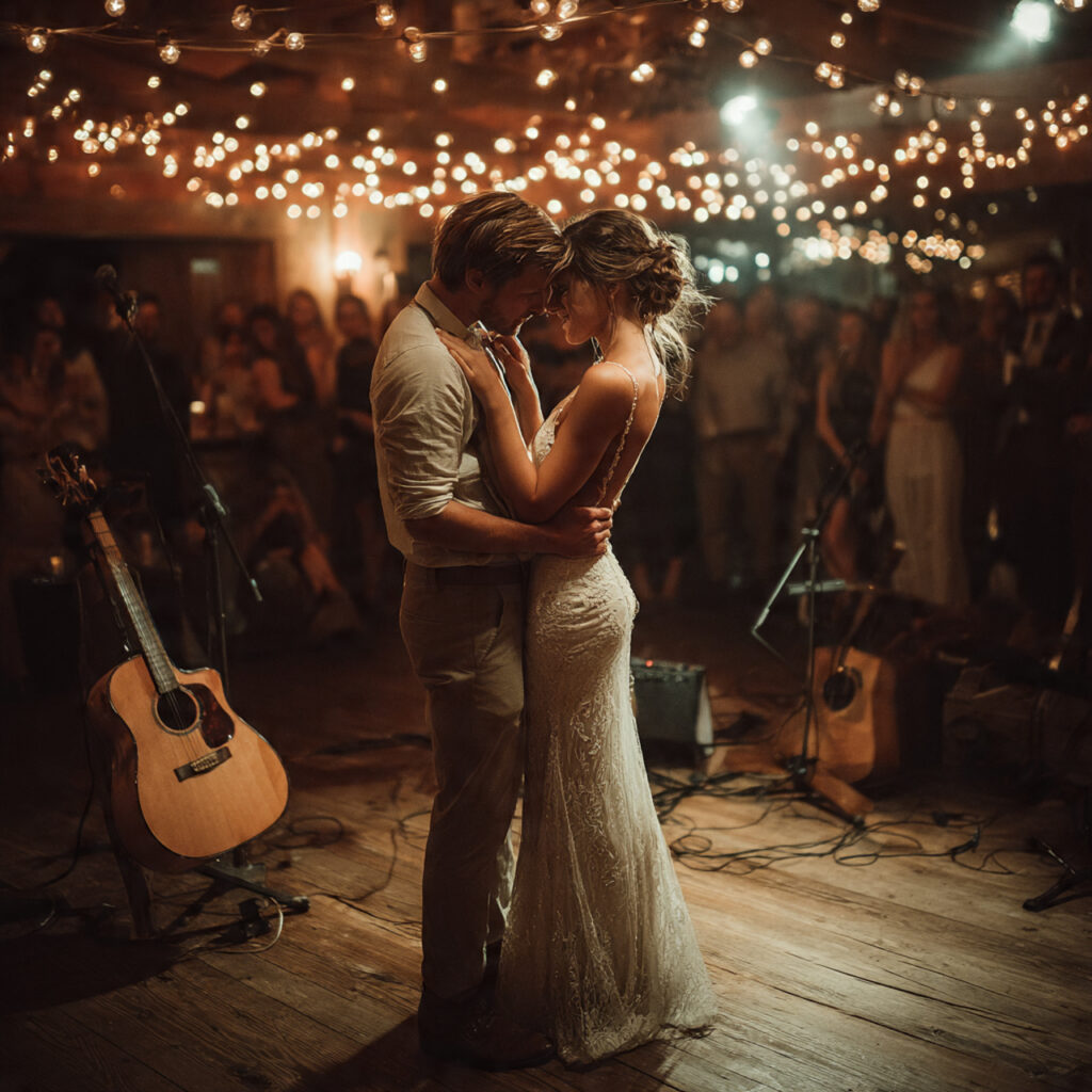 minimalist wedding reception scene couple slow dancing