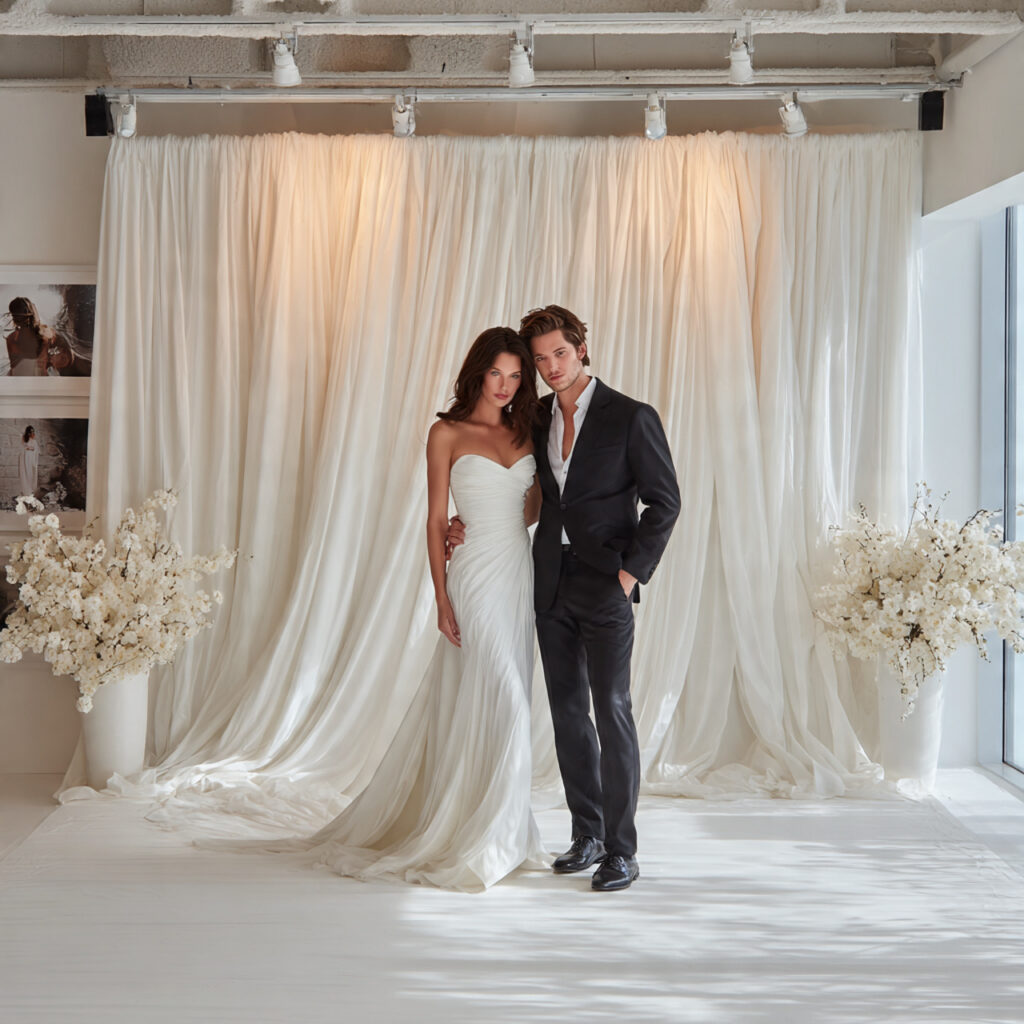 minimalist white wedding photobooth studio seamless white