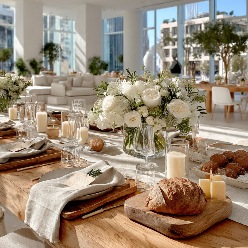 modern minimalist wedding food setup with clean