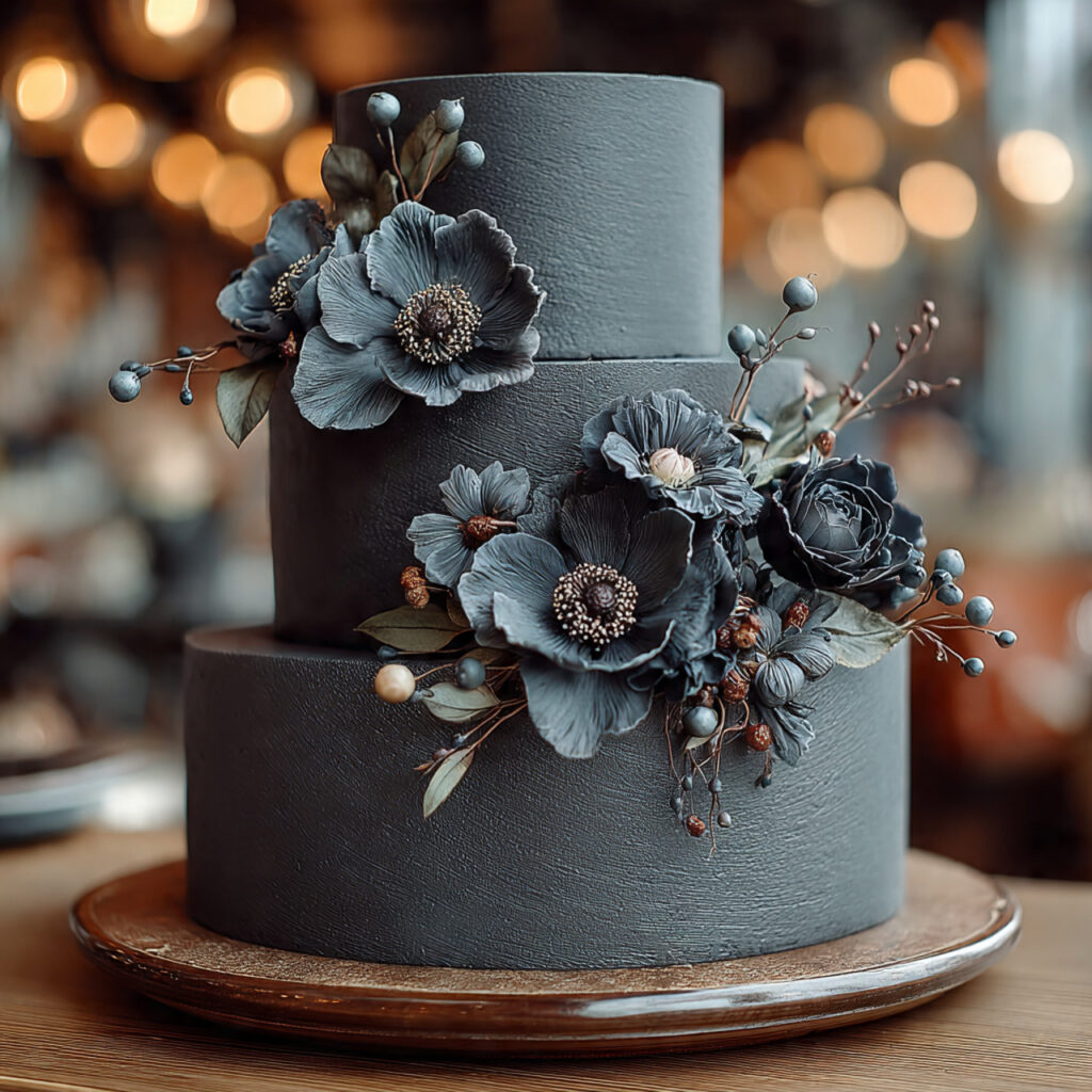 modern wedding cake in matte black finish
