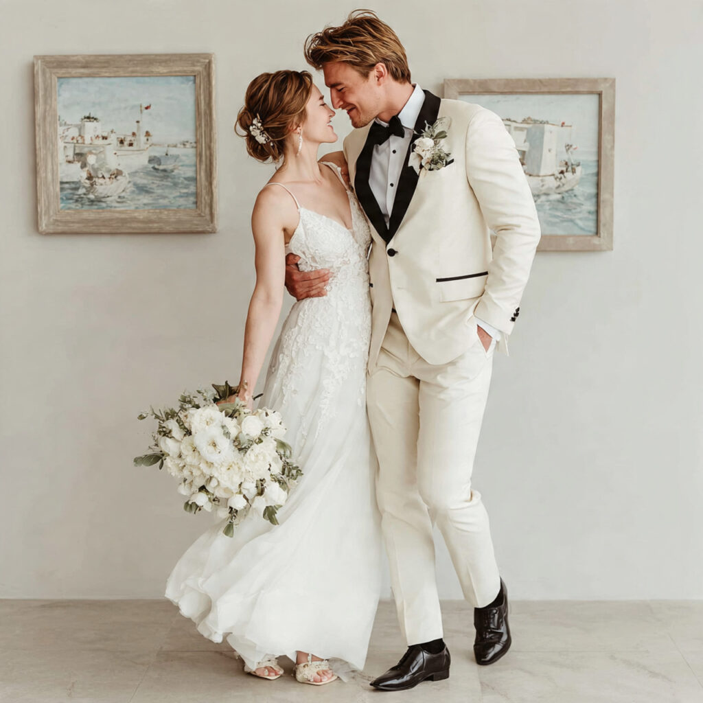 modern wedding couple sharing a meaningful dance