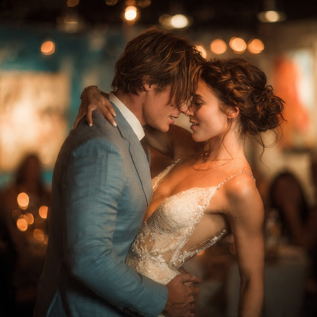 modern wedding reception stylish couple dancing under