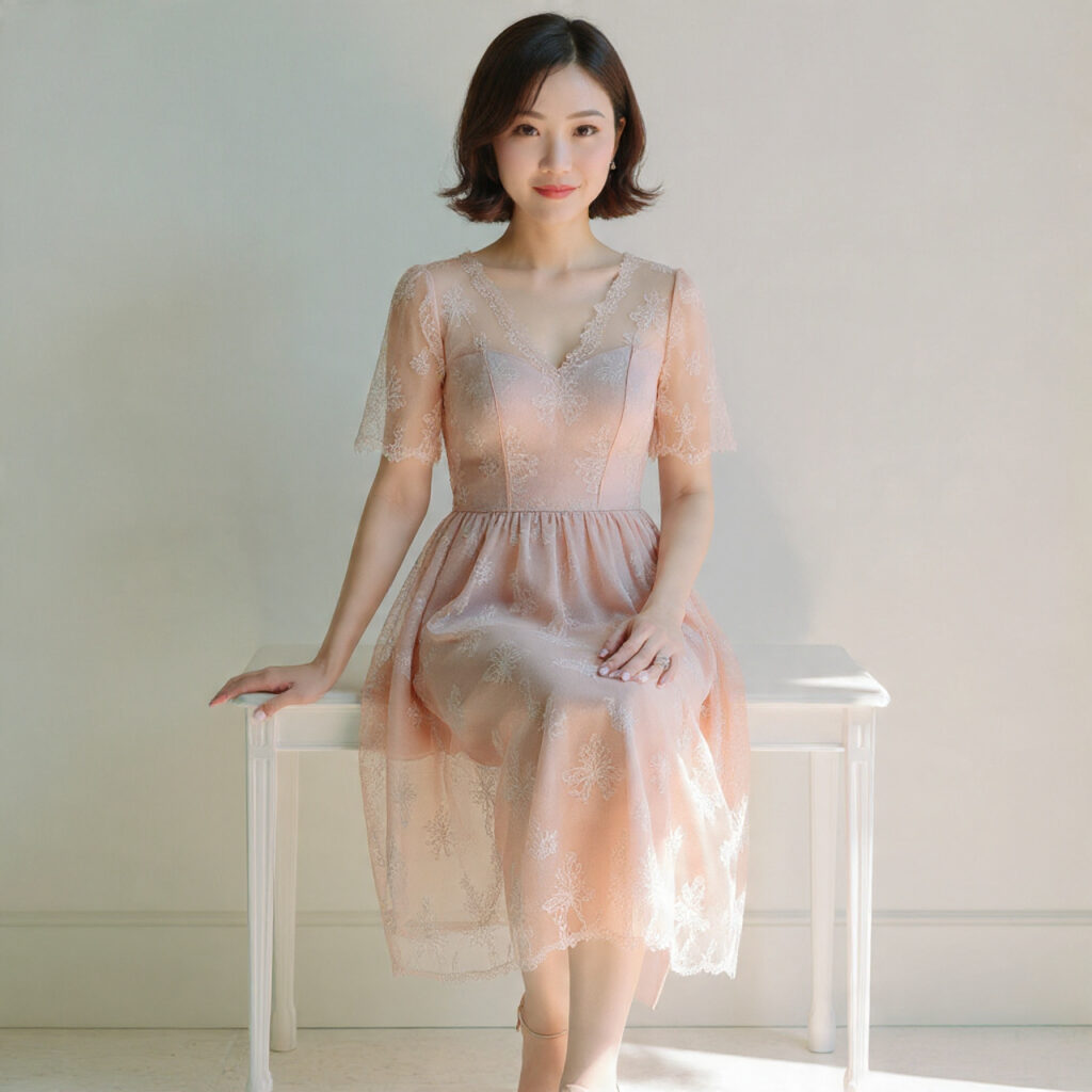 muted tone lace bridal shower guest dress delicate