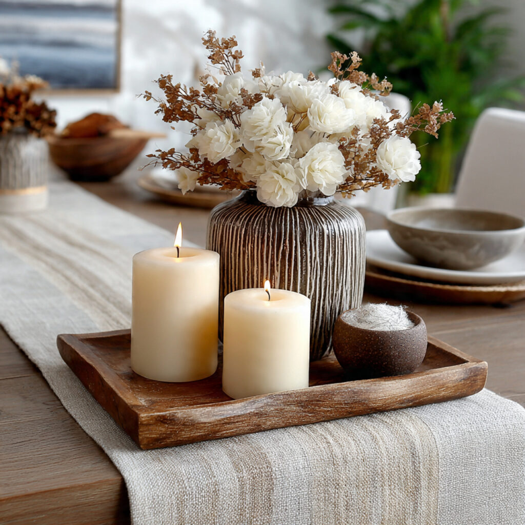 neutral fabric table runner centered on a