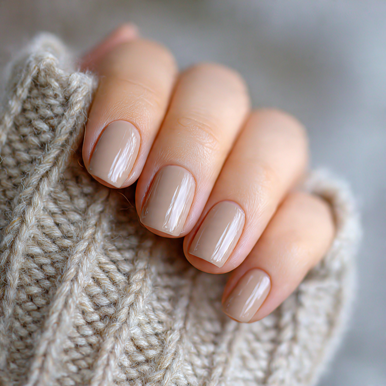 Nude Beige Nails with Gloss Finish