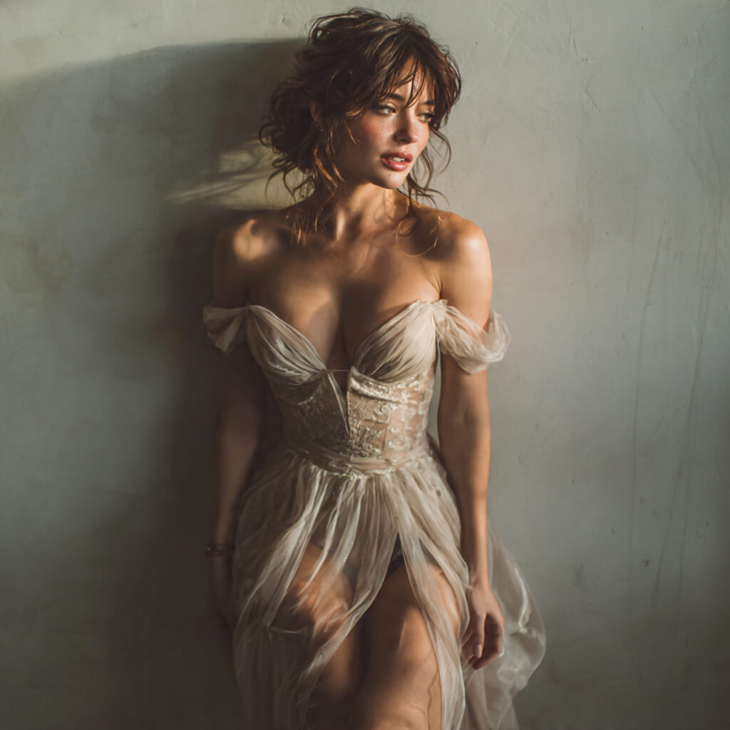 off shoulder ethereal wedding gown with softly draped