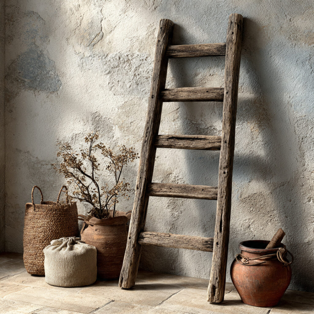 old wooden ladder used as a rustic