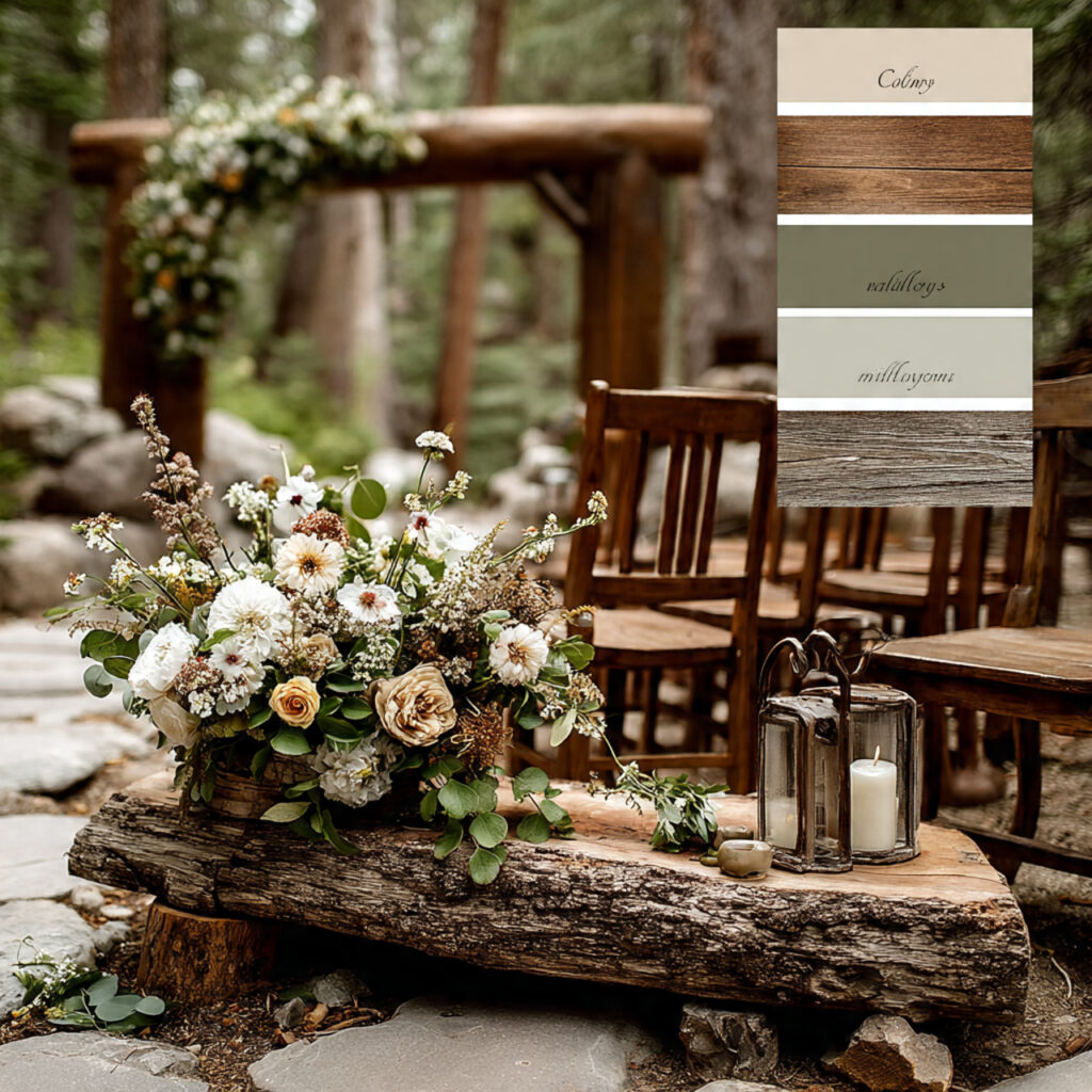 outdoor forest wedding scene featuring sage green