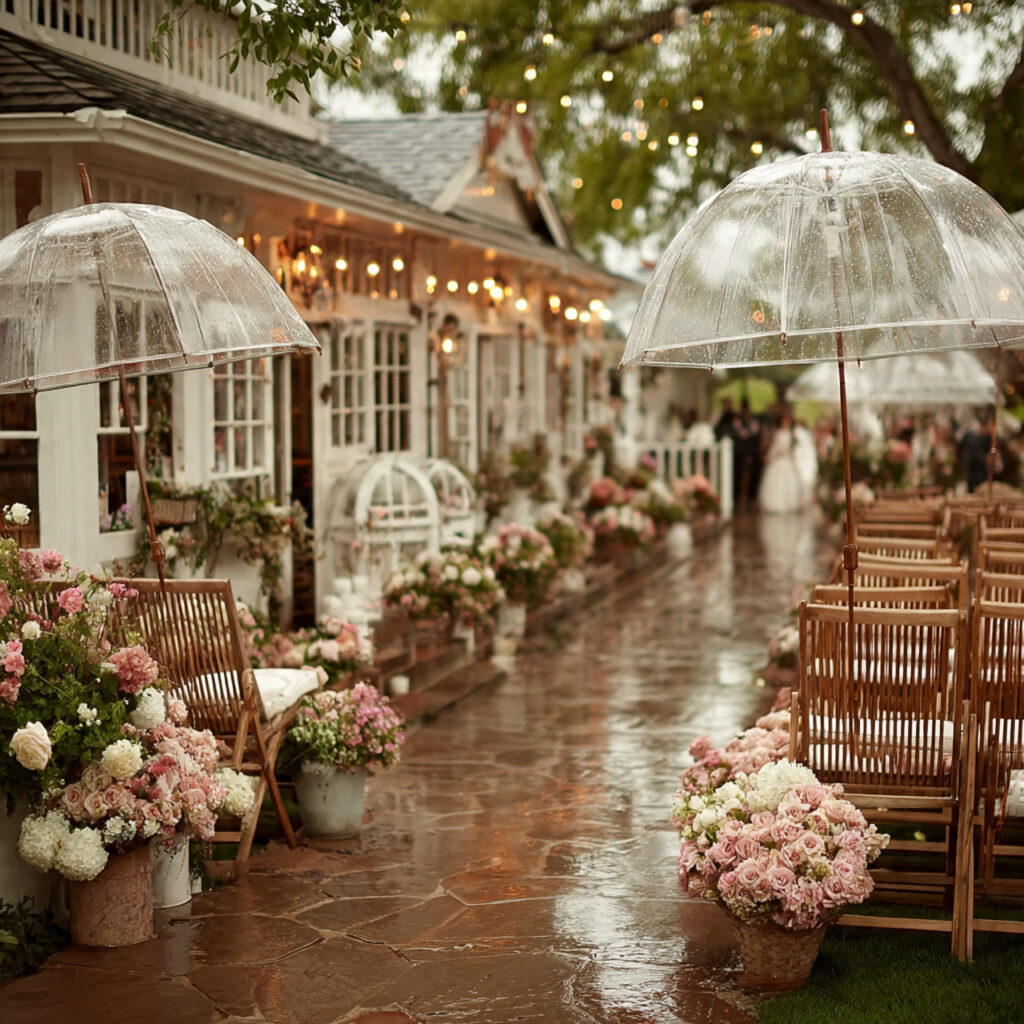 outdoor garden wedding prepared for weather with 1
