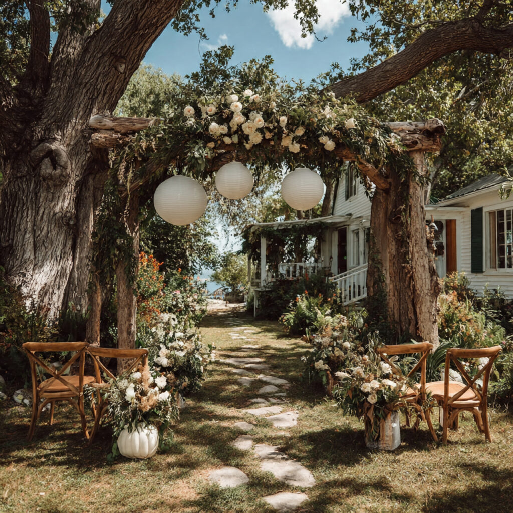 outdoor wedding ceremony using trees and natural