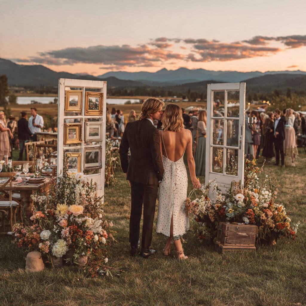 outdoor wedding photobooth using natural landscape backdrop