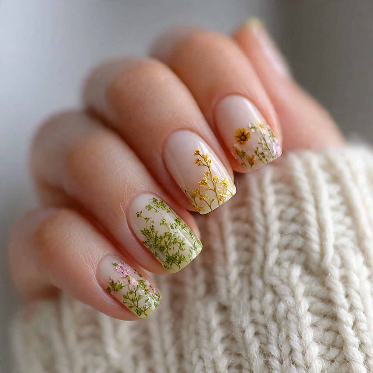 Pressed Flower Accent Nails