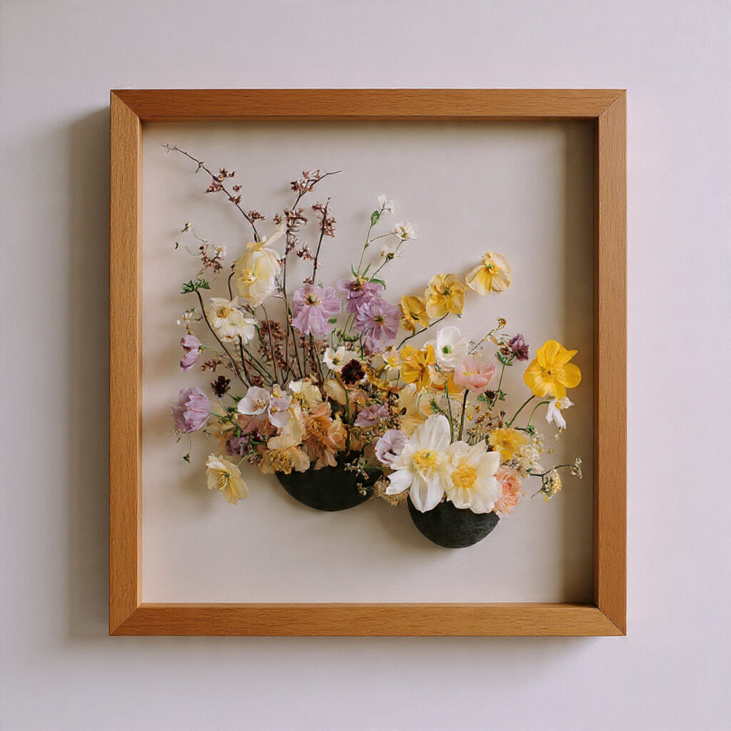 pressed wedding flowers preserved in frame bridal
