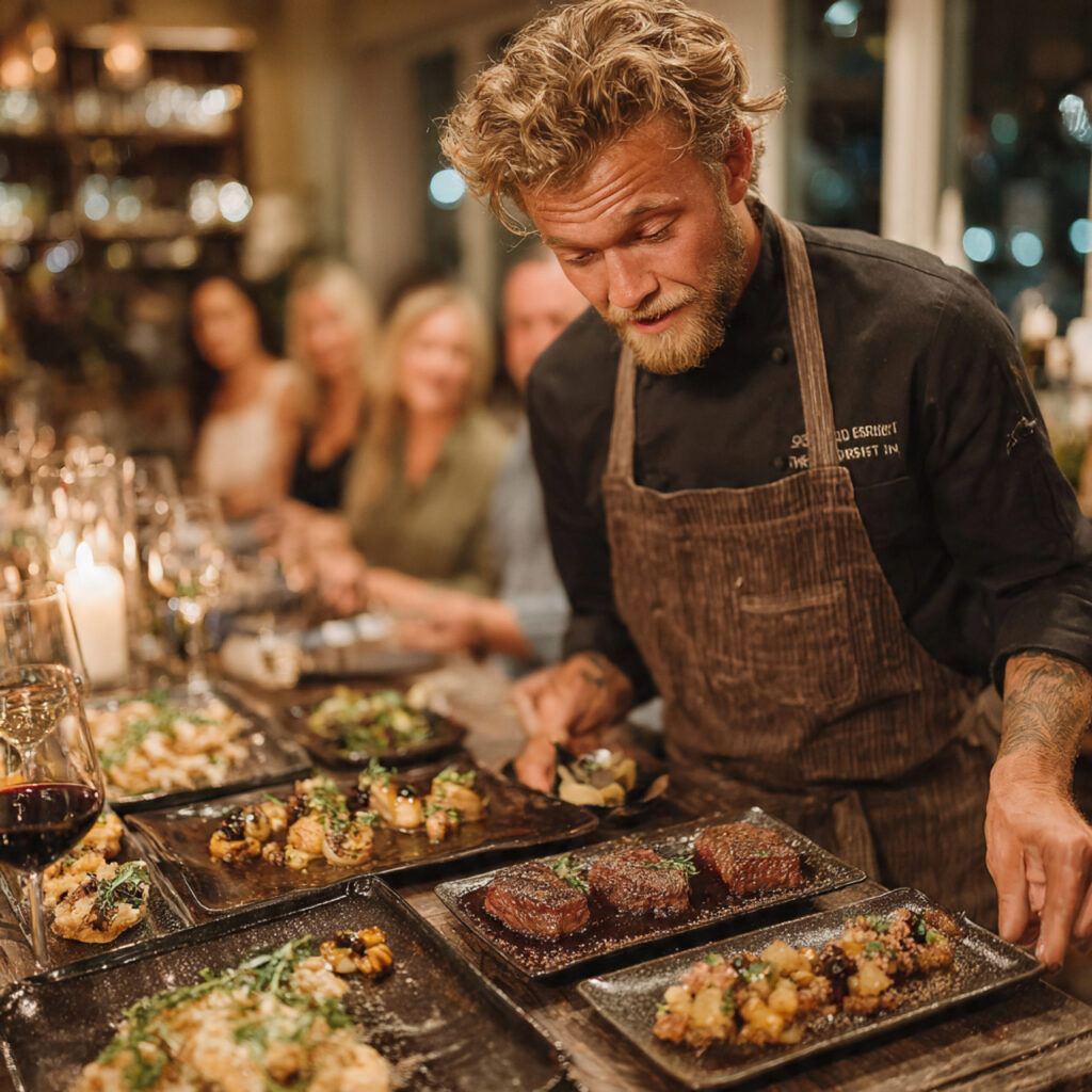 private chef rehearsal dinner inside a modern