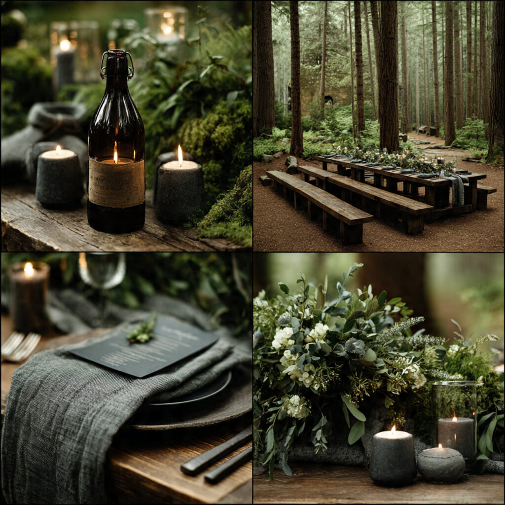 quiet forest wedding setup using hemlock green