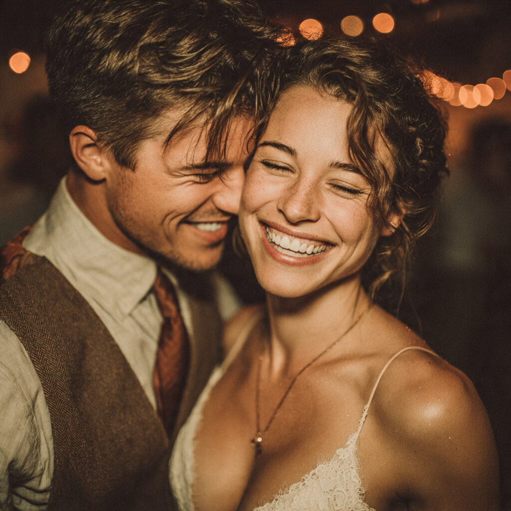 relaxed wedding first dance couple smiling comfortably