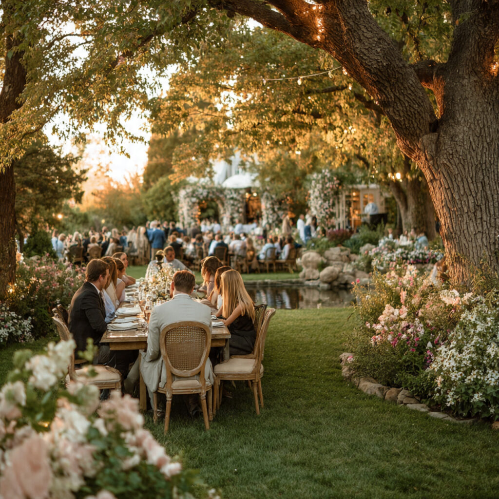romantic garden rehearsal dinner floral surroundings elegant