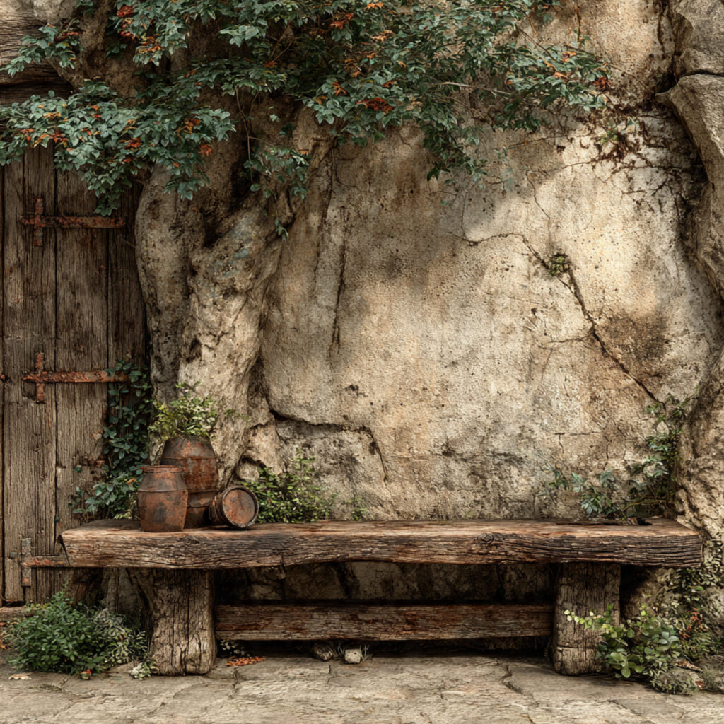 rustic backdrop combining stone wall texture with