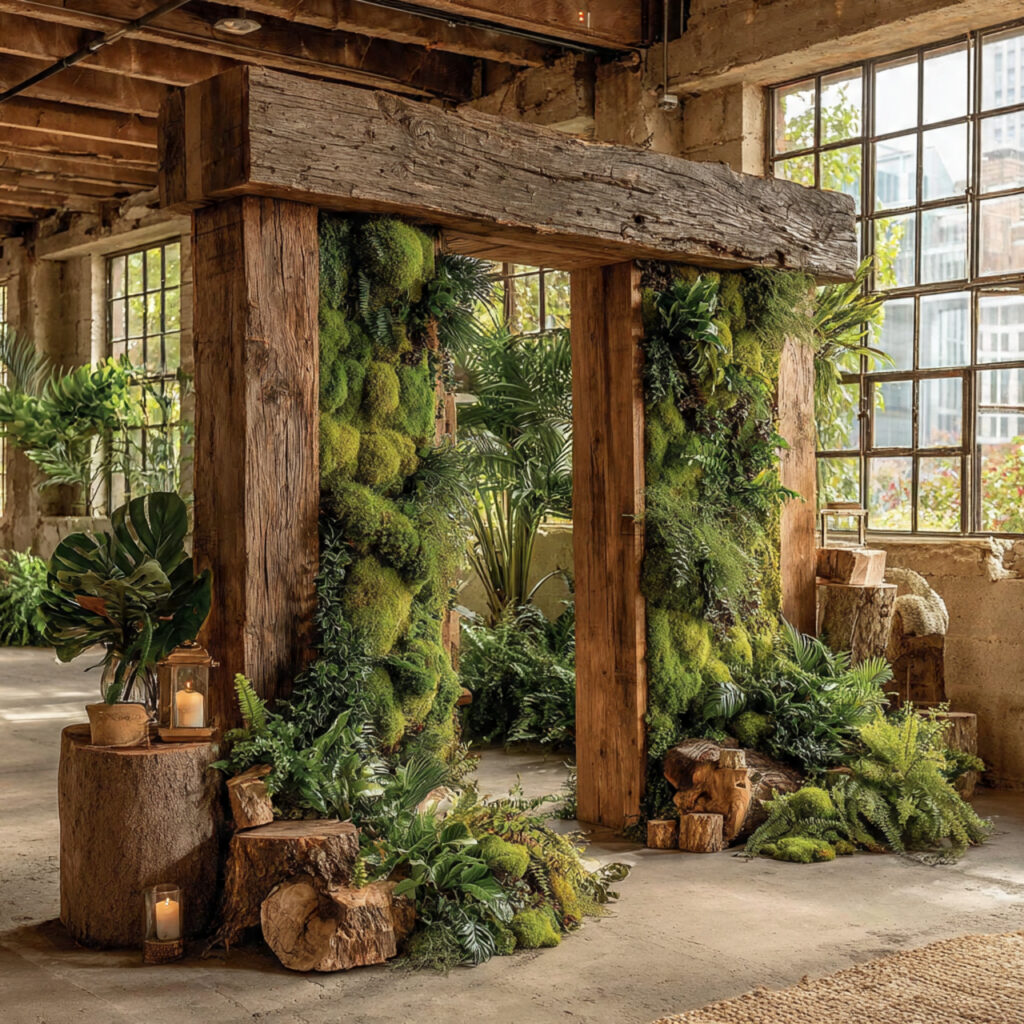 rustic greenery backdrop with lush foliage mounted