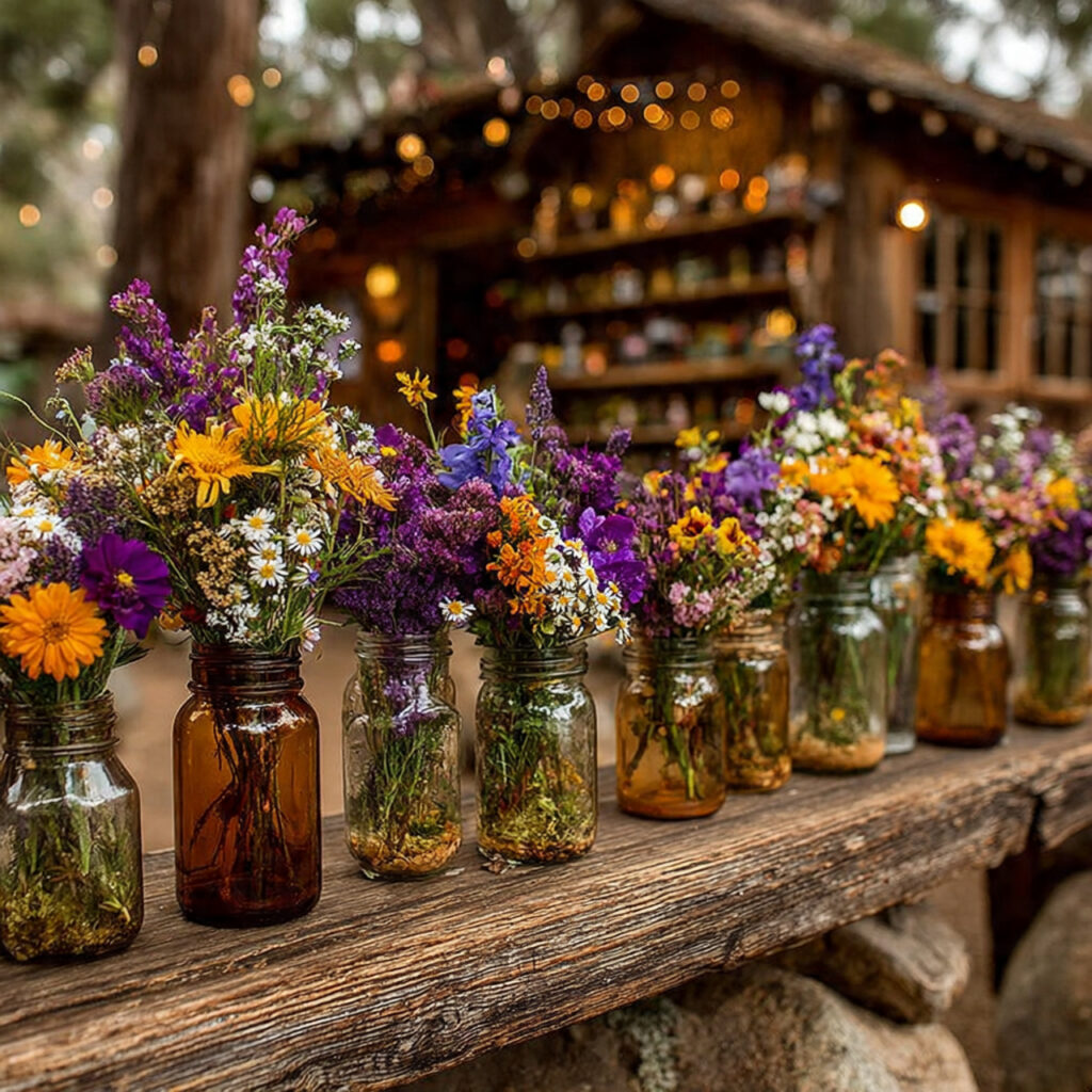 rustic wedding floral arrangements made from seasonal