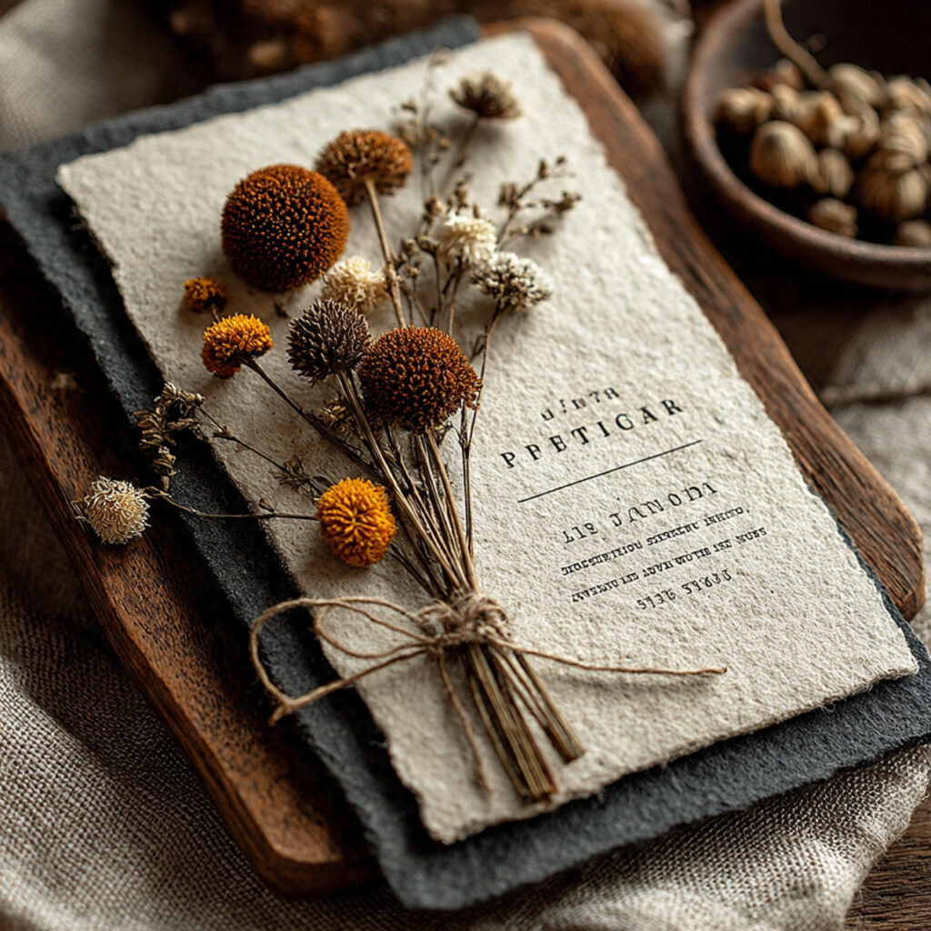 rustic wedding invitations printed on recycled textured
