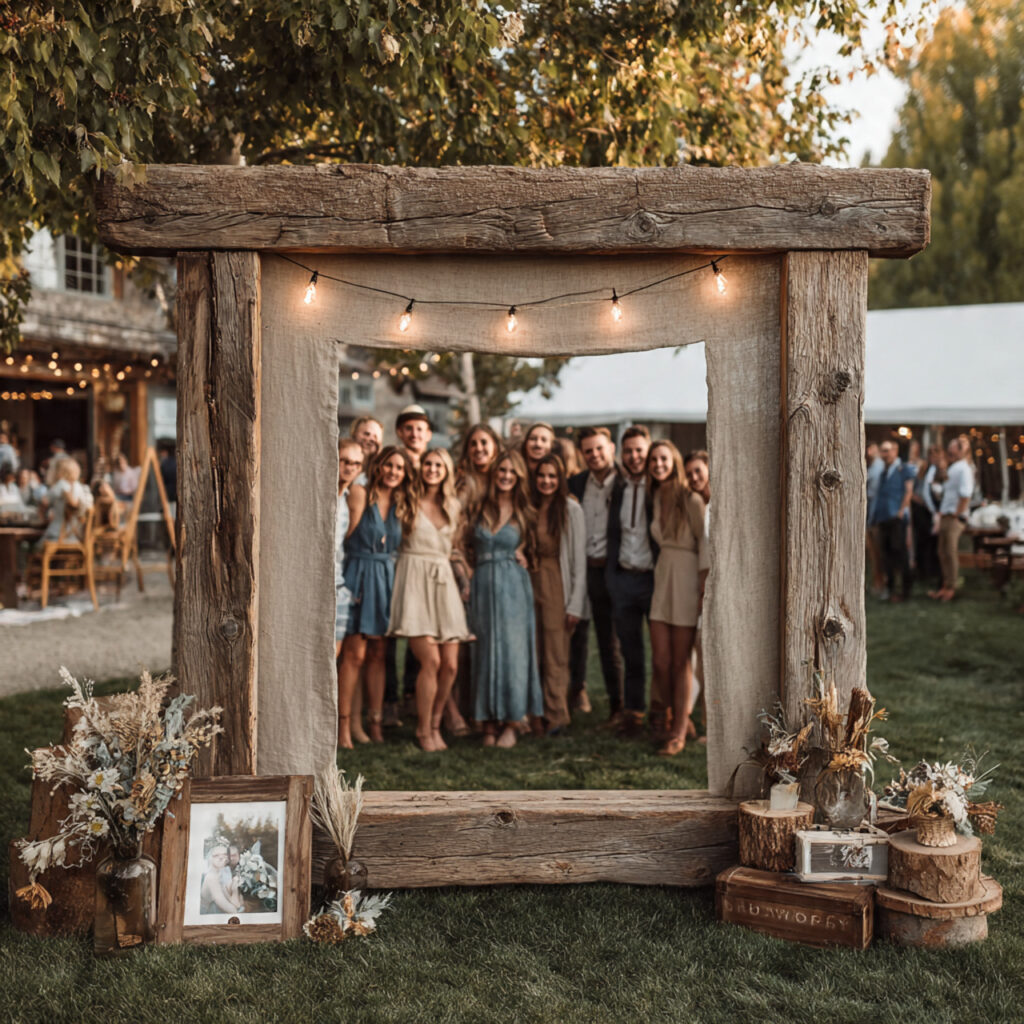 rustic wedding photobooth made from reclaimed wooden
