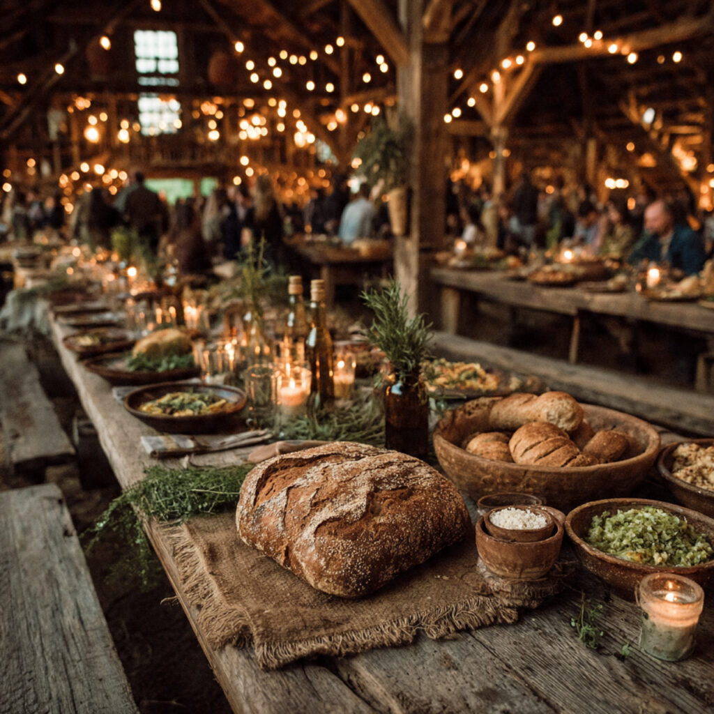 rustic wedding reception meal served family style large