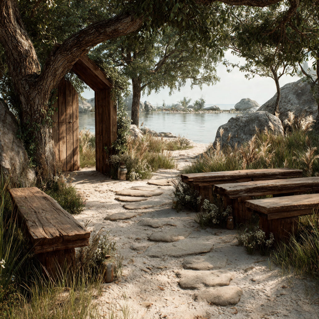 rustic wedding set in a natural landscape