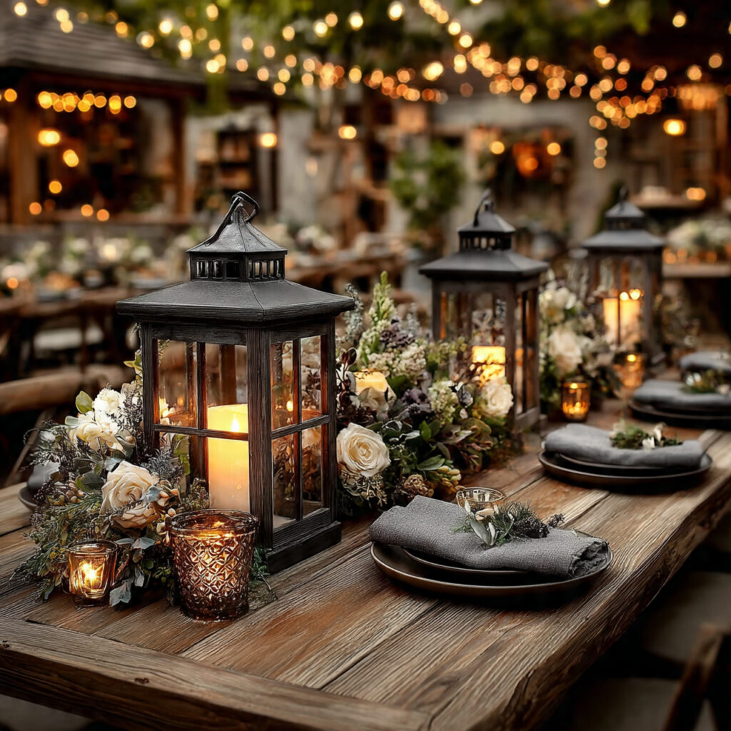 rustic wedding table centerpiece with small decorative