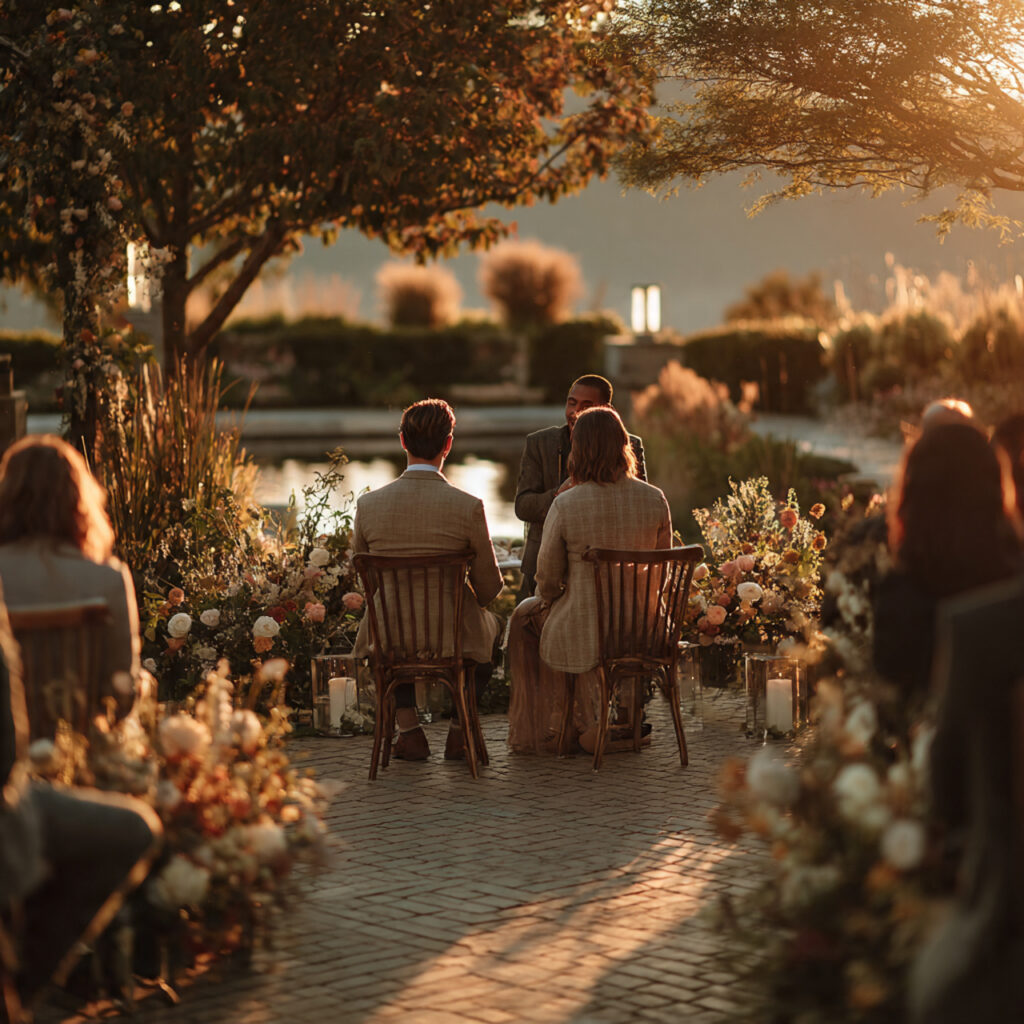 simple wedding ceremony rehearsal scene chairs aligned