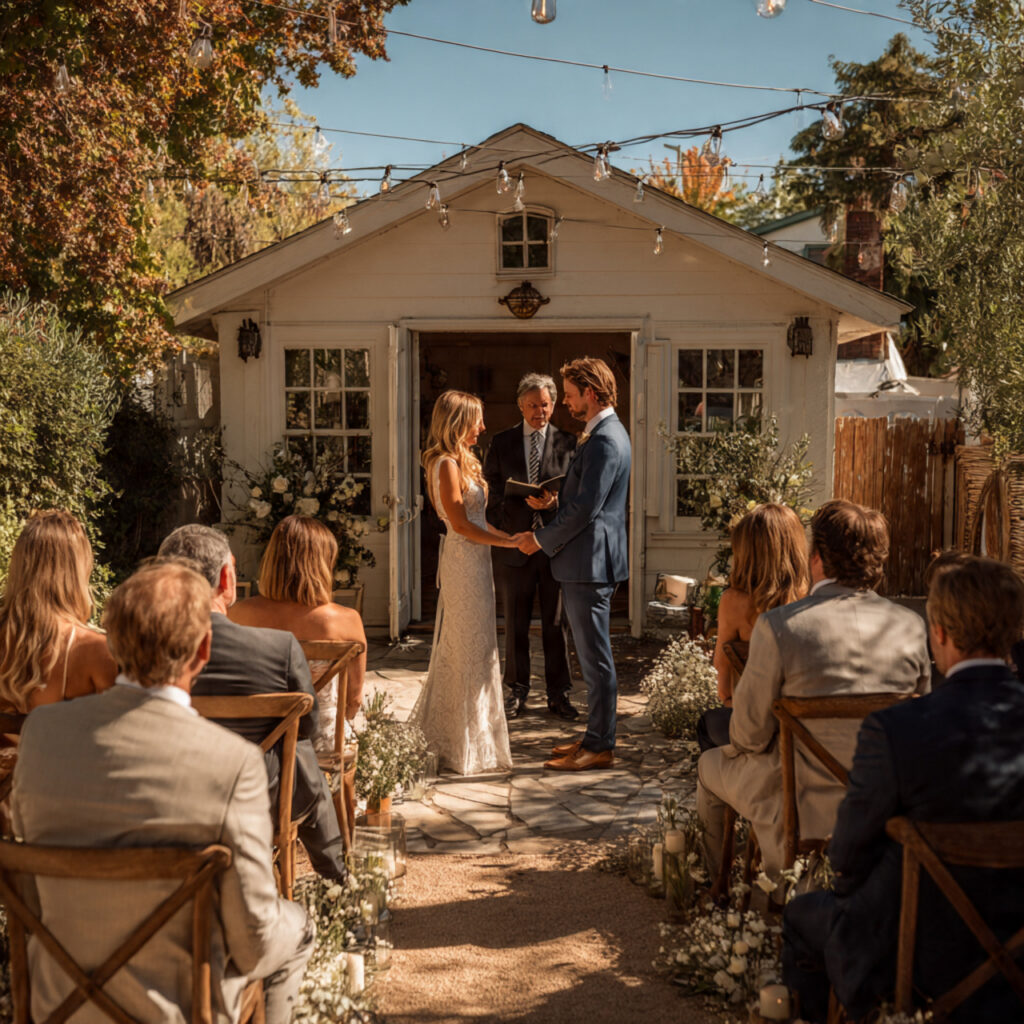 small backyard wedding ceremony in progress brief