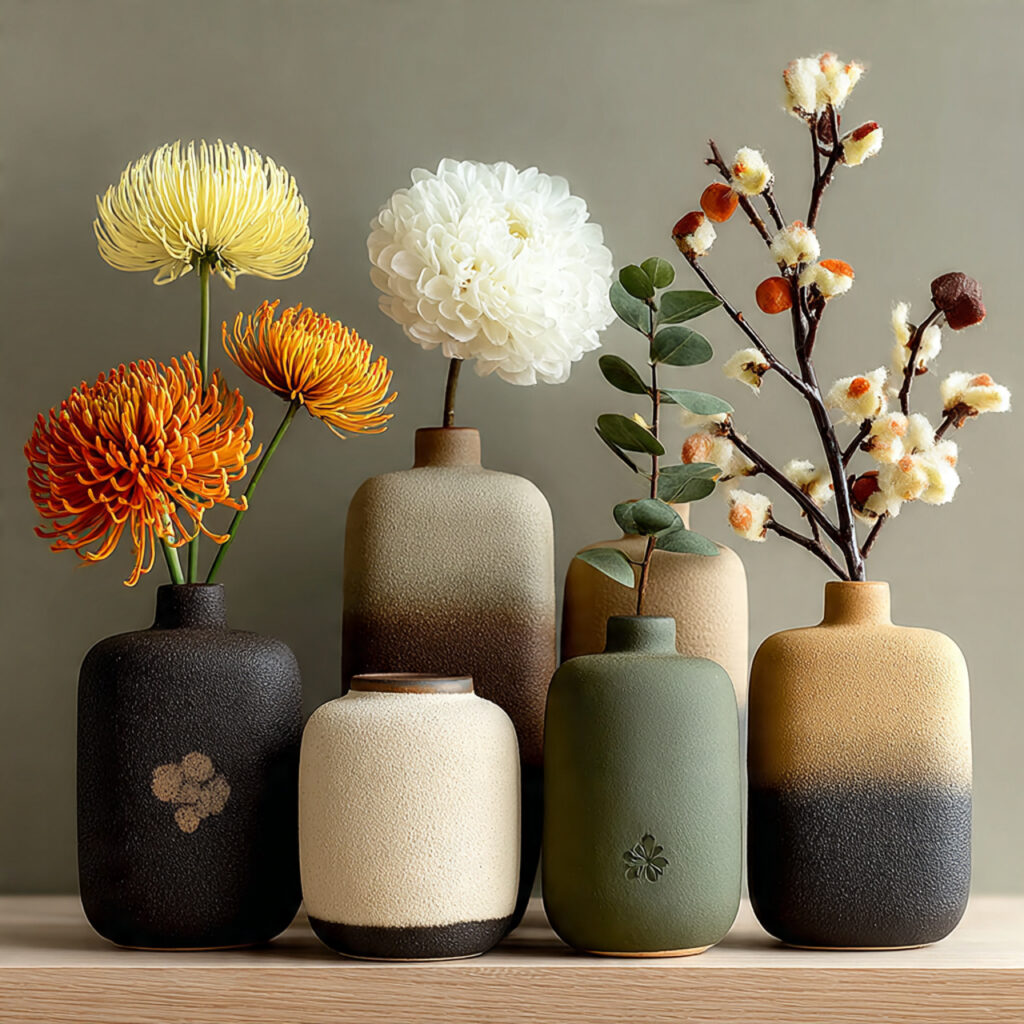 small matte ceramic vases in neutral tones