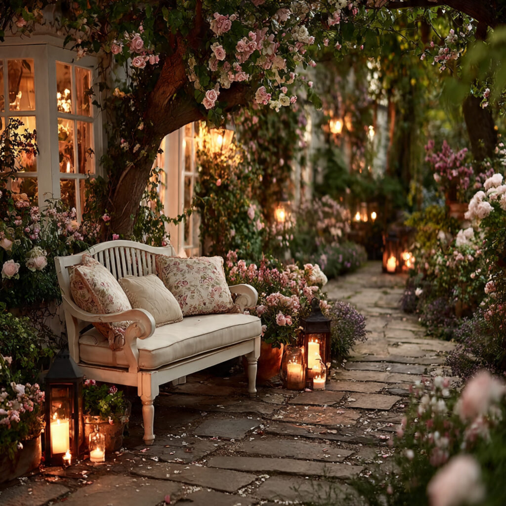 small quiet seating corner in garden wedding