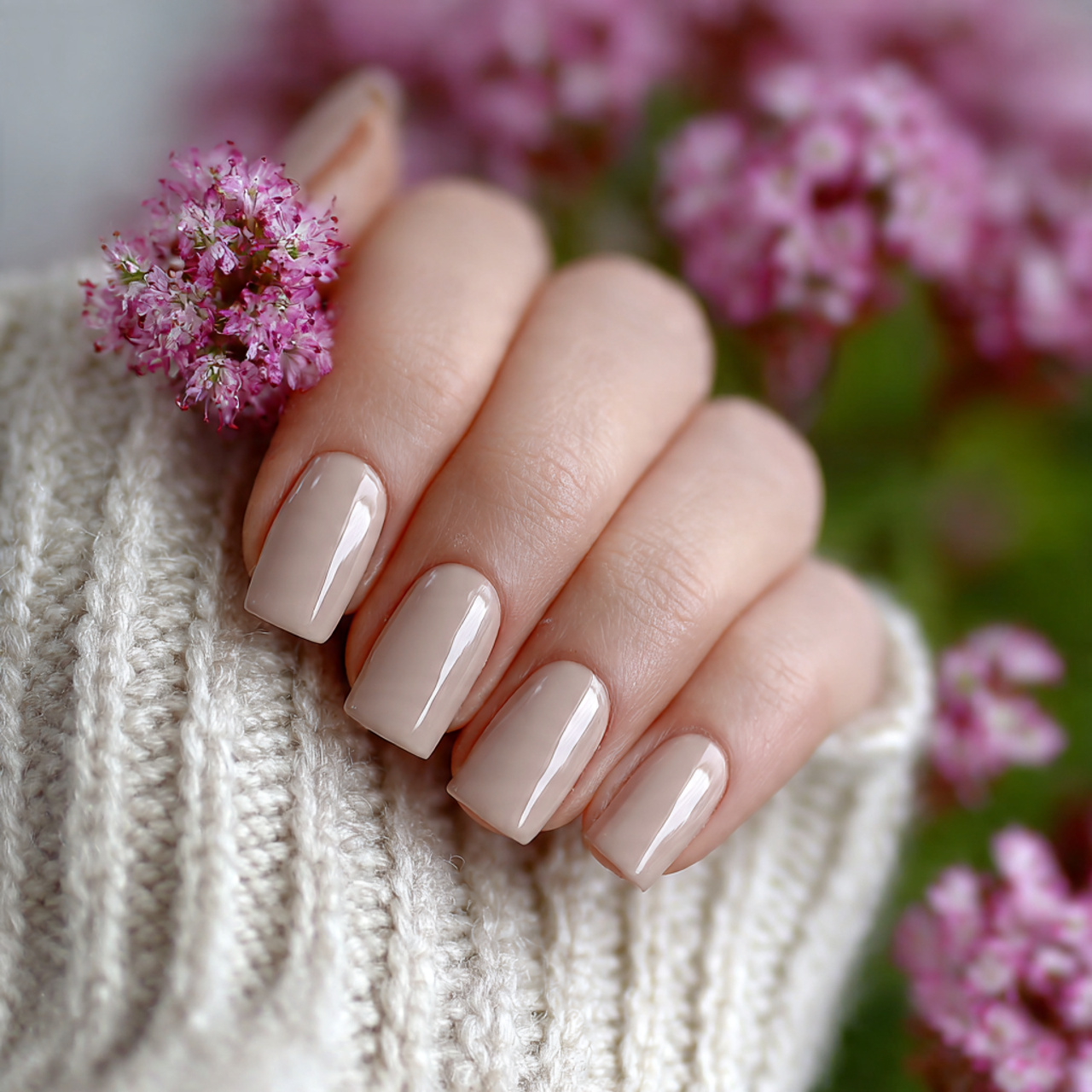 Soft Beige Square Nails