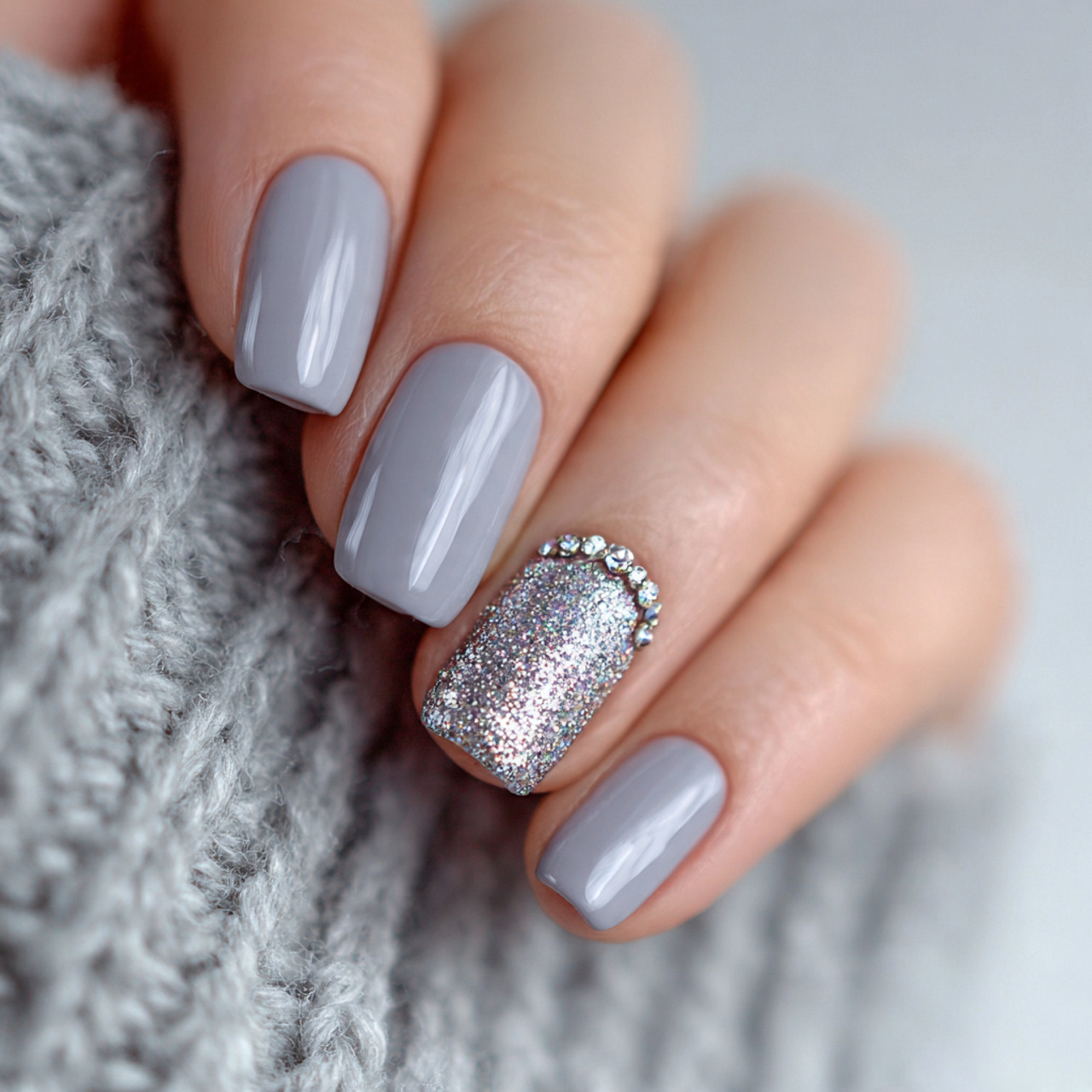 Soft Gray Bridal Nails