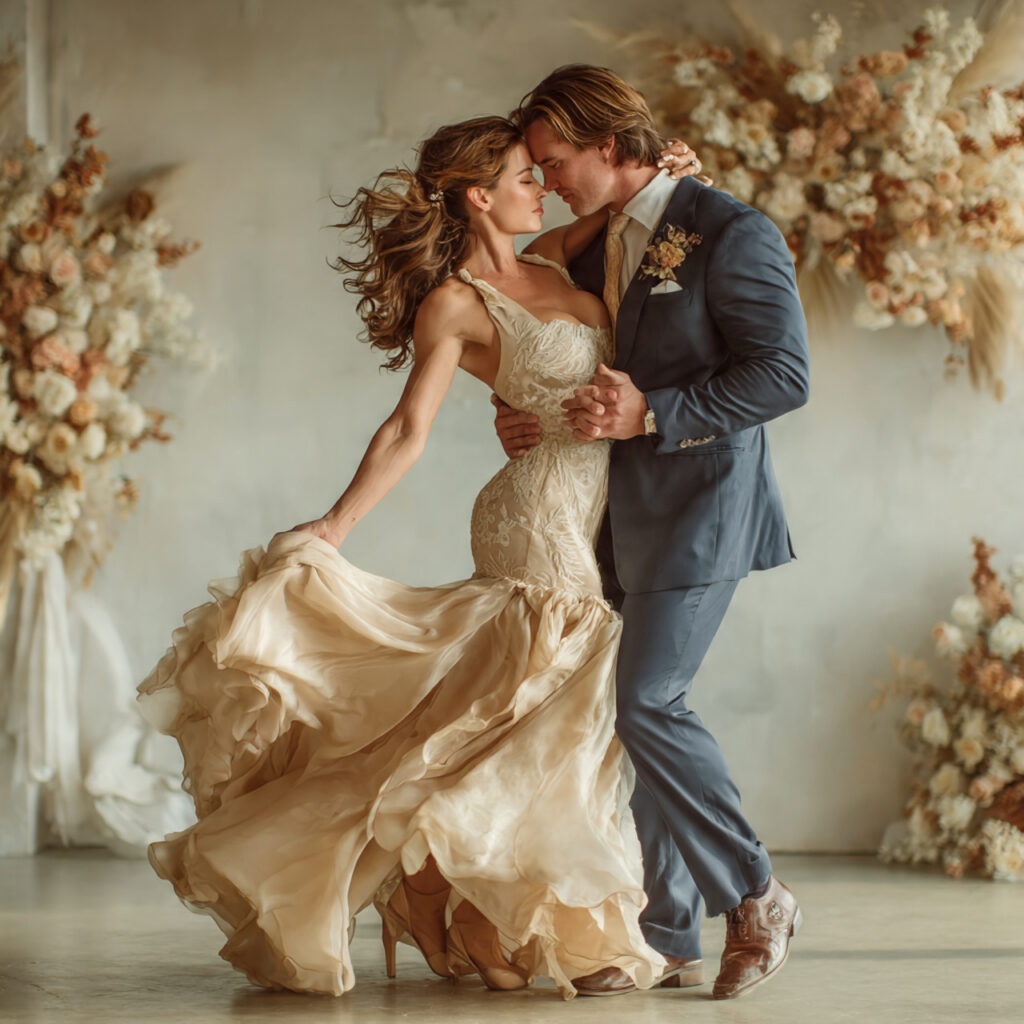 stylish yet timeless wedding dance scene neutral