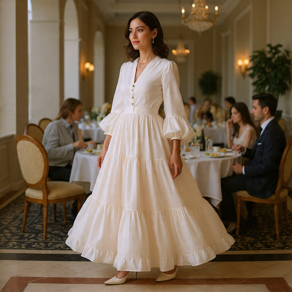 tea length dress bridal shower guest outfit with