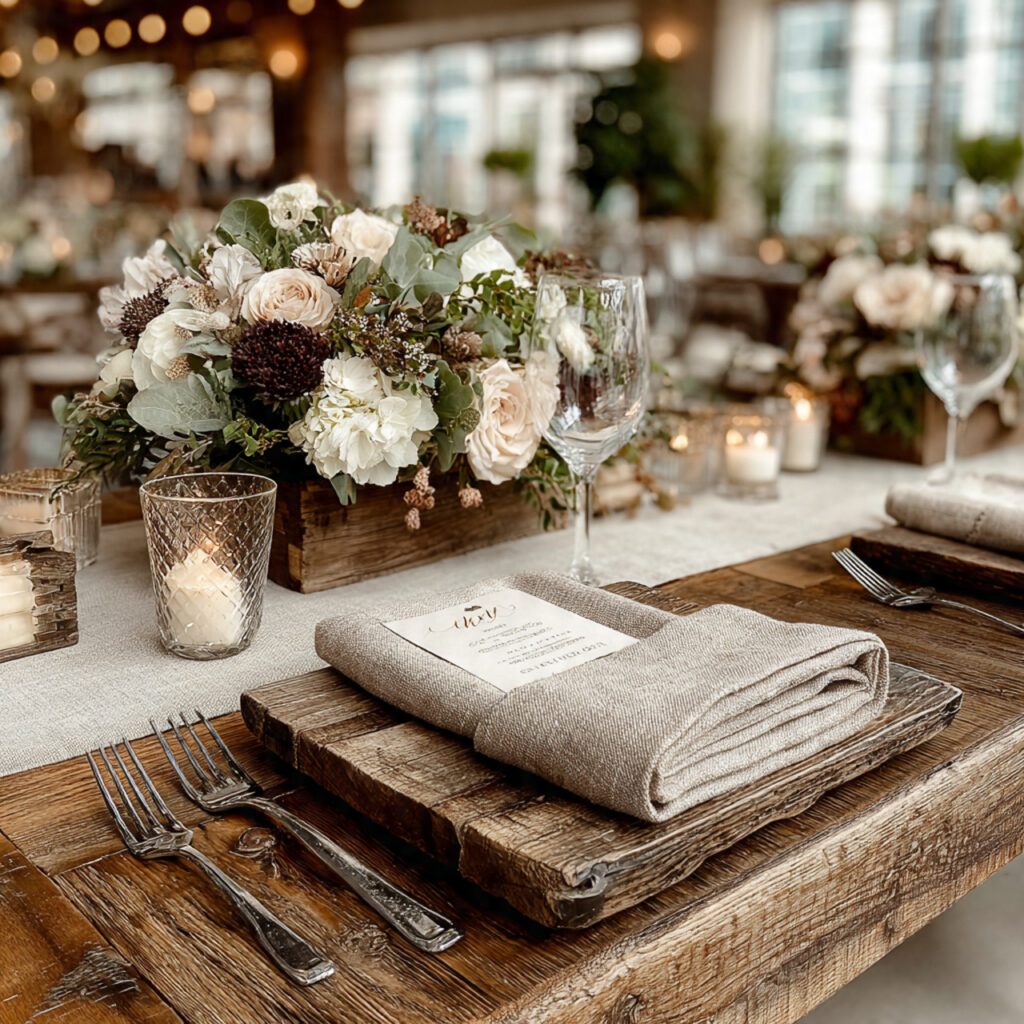 textured linen table linens at a rustic