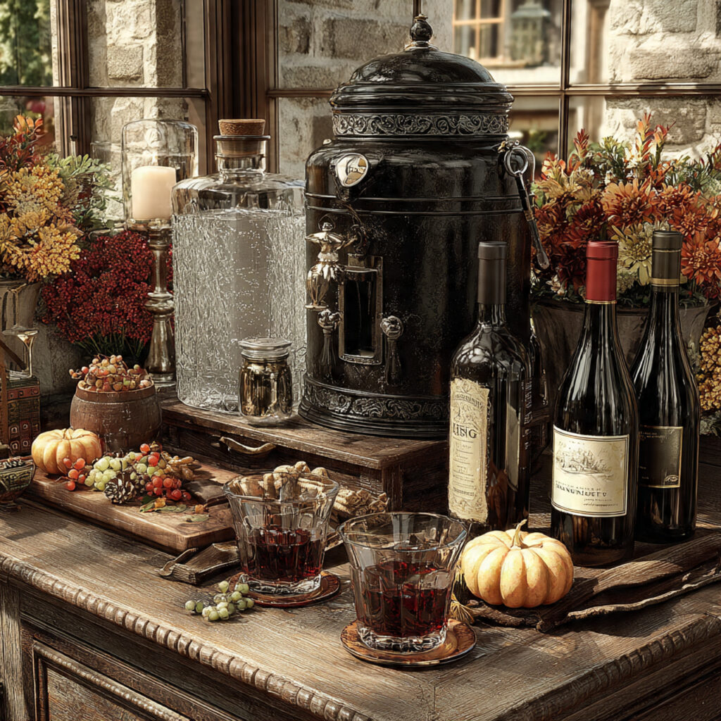 thanksgiving drink station set away from kitchen