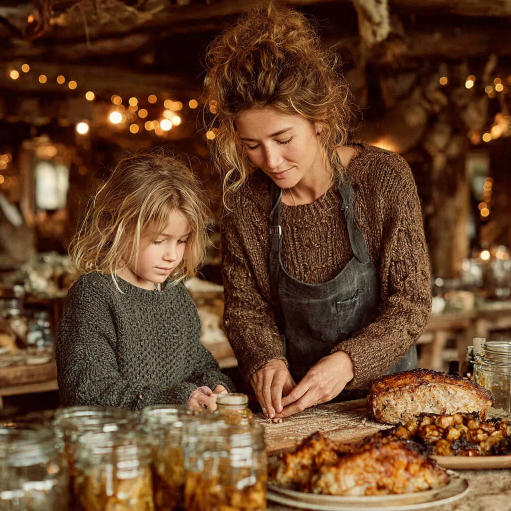 thanksgiving host working with one helper clearing