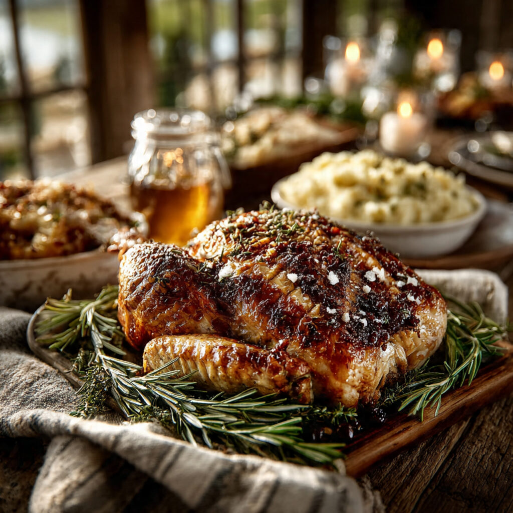 thanksgiving table centered around one main dish