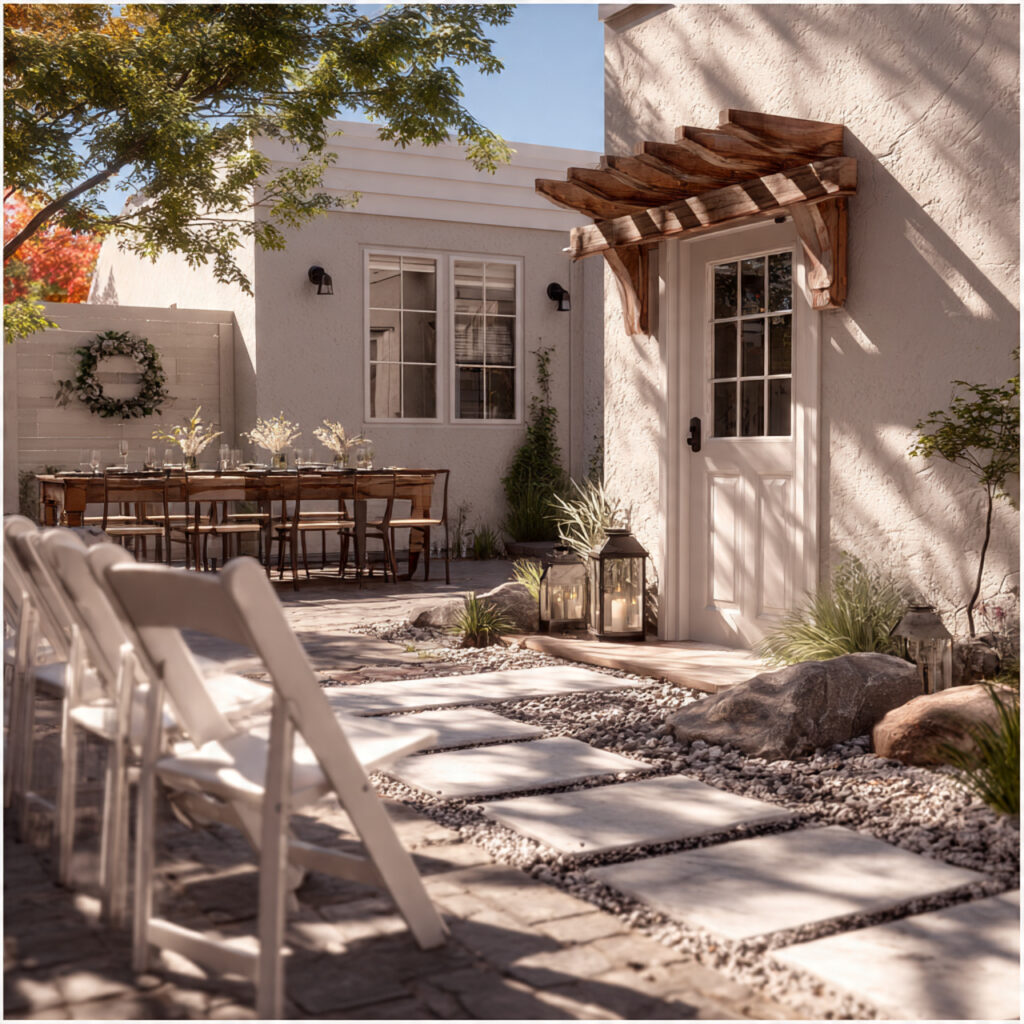 tiny backyard wedding setup where ceremony chairs