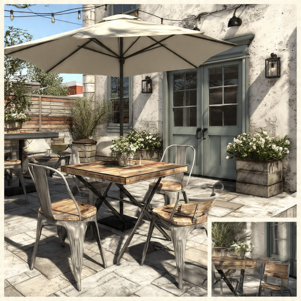 tiny backyard wedding with caf style tables and