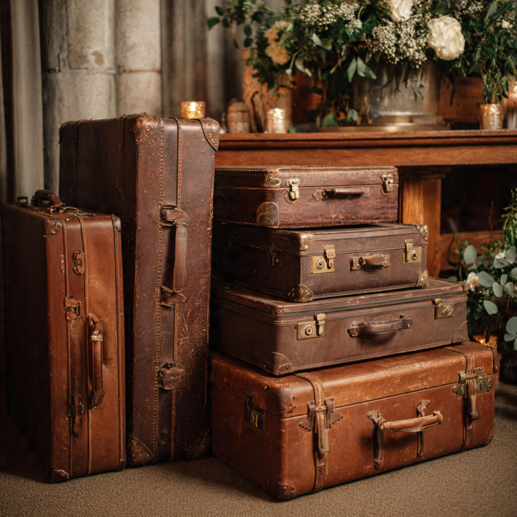 vintage leather suitcases and wooden trunks used