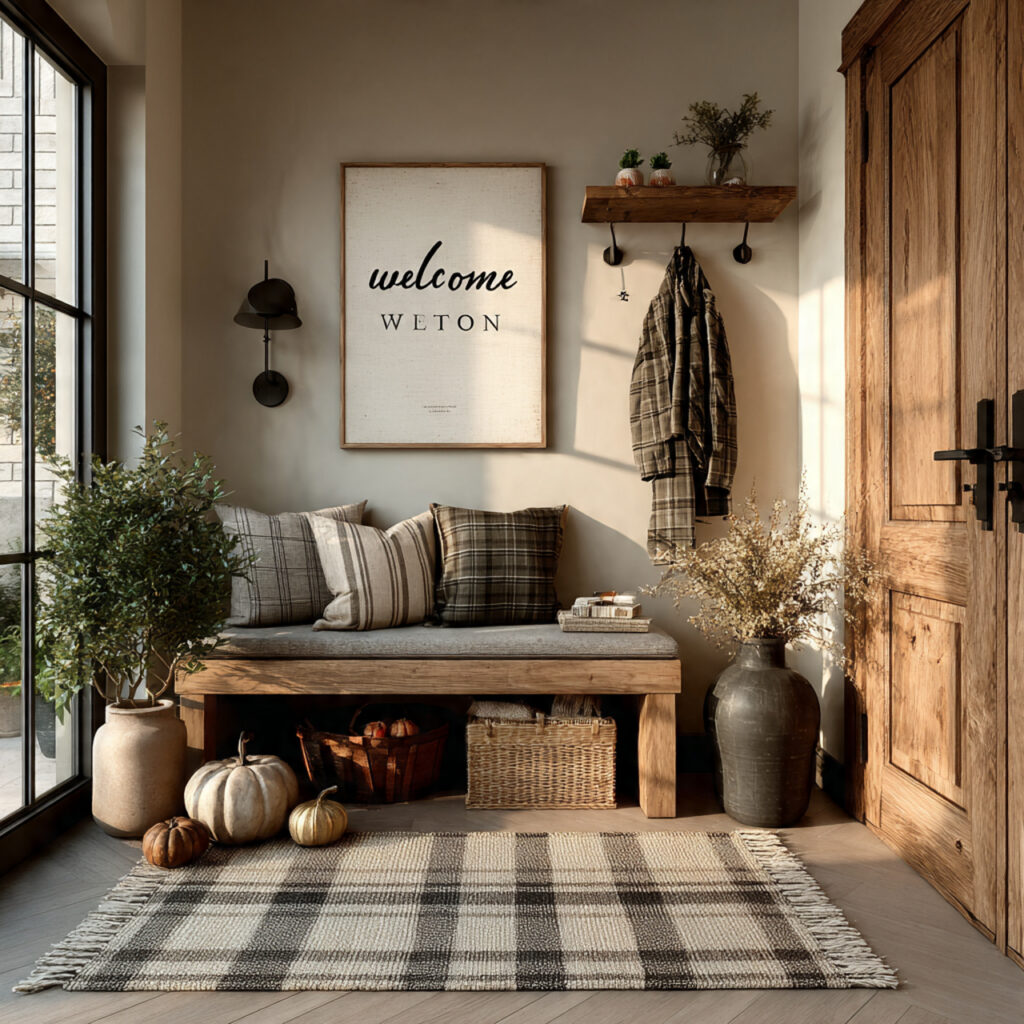 warm thanksgiving home entryway with soft lighting