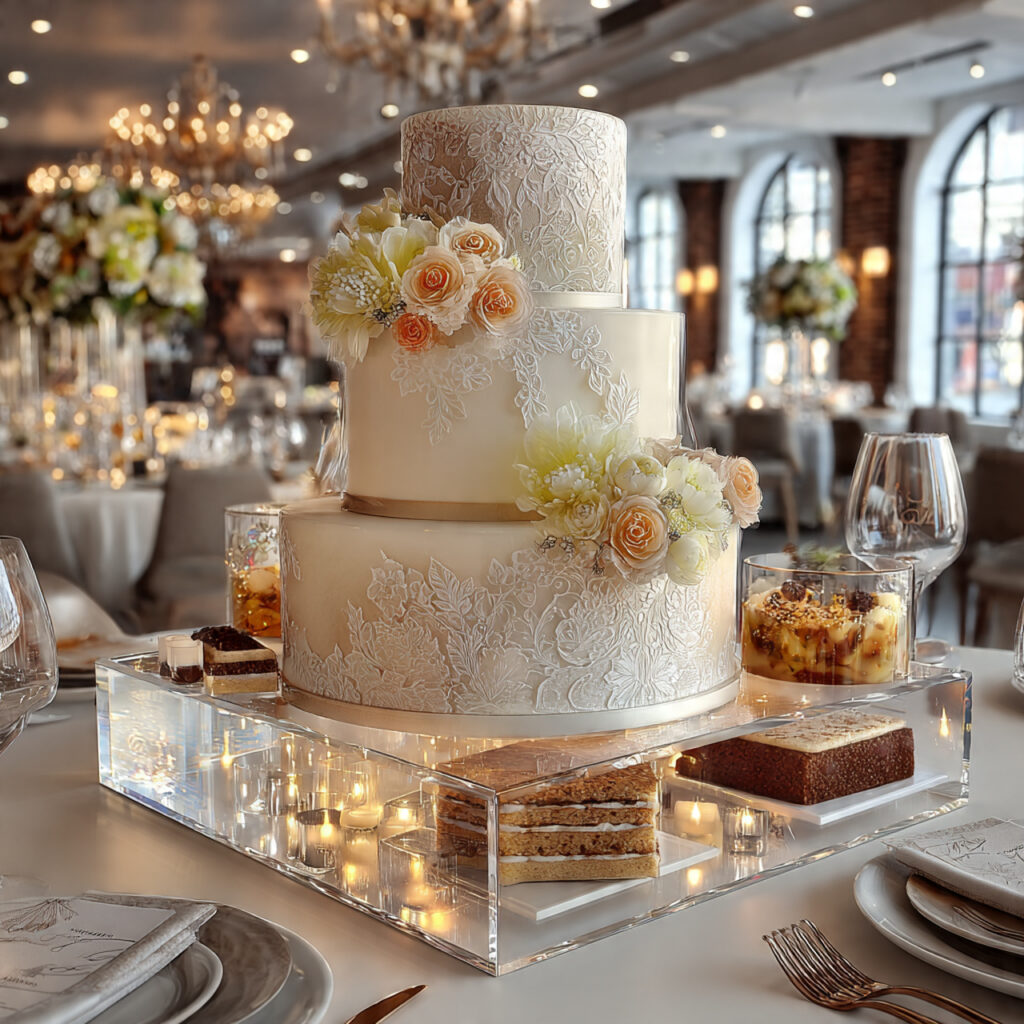 wedding cake with floating tier illusion using