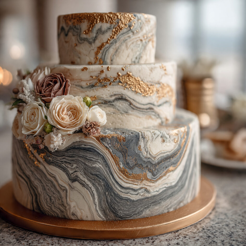 wedding cake with marble effect fondant soft