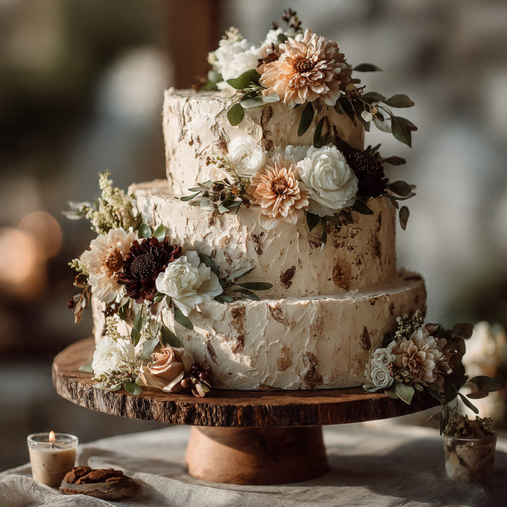 wedding cake with organic textured buttercream inspired