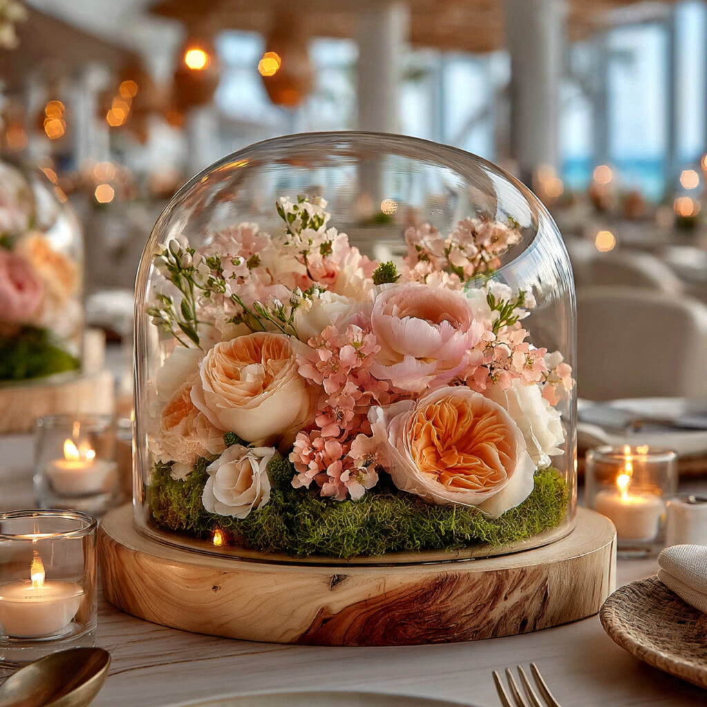 wedding centerpiece featuring a clear glass dome