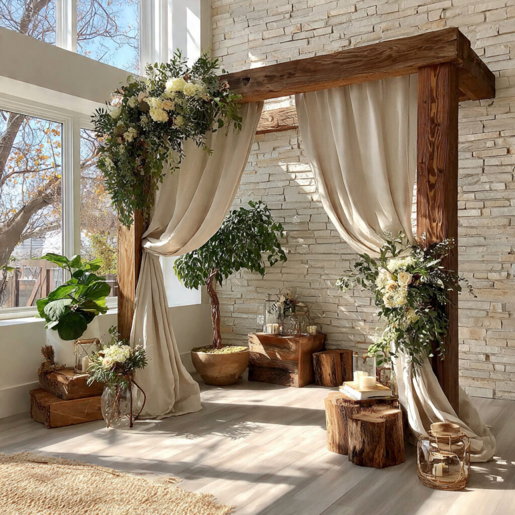 wedding ceremony backdrop made with a simple